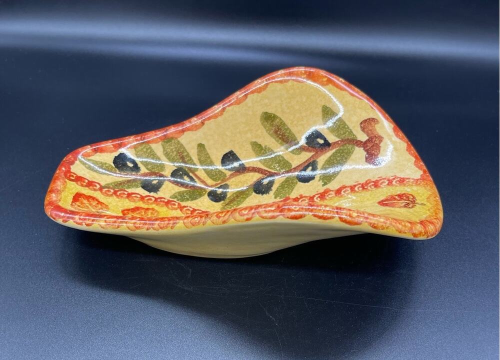 Vintage Italica ARS Pottery Spoon Rest Hand Painted Olives Made in Italy